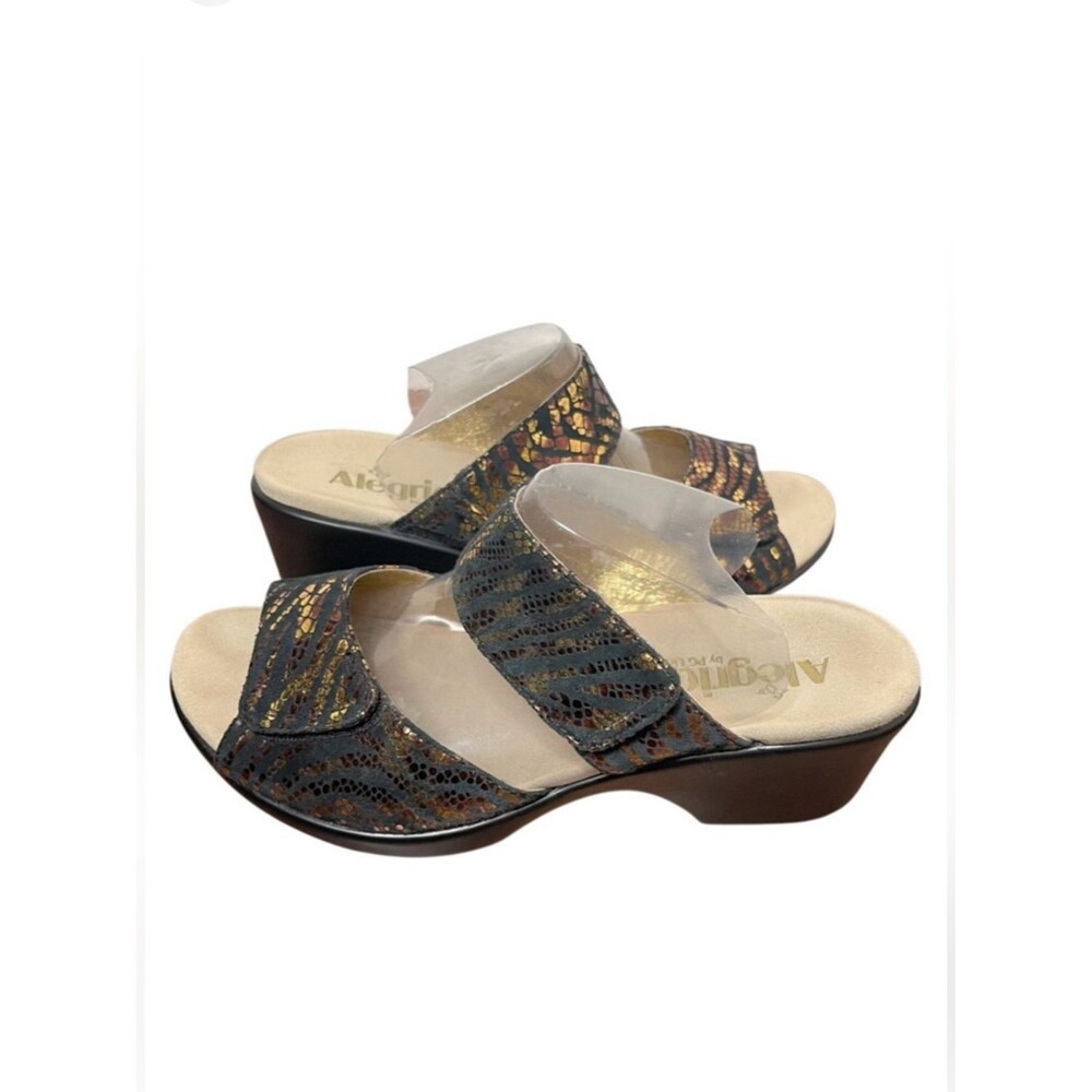 ALEGRIA Asha Wedge Sandals Metallic Animal Print Dual Adjustable Straps Size 40